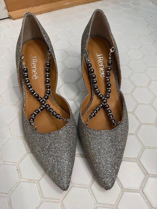 J.Renee Shoes - J. Renee Zayna Pewter Glitter D'Orsay Pumps Beaded Heels 7.5 New